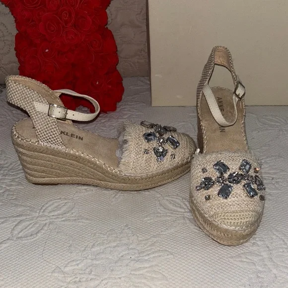 Anne Klein Cream Espadrille Wedges with Gem Accents - Picture 5 of 10